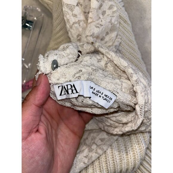 Zara Beige Lace & Knit Pullover Sweater Womens Small Grandmacore - Picture 7 of 9